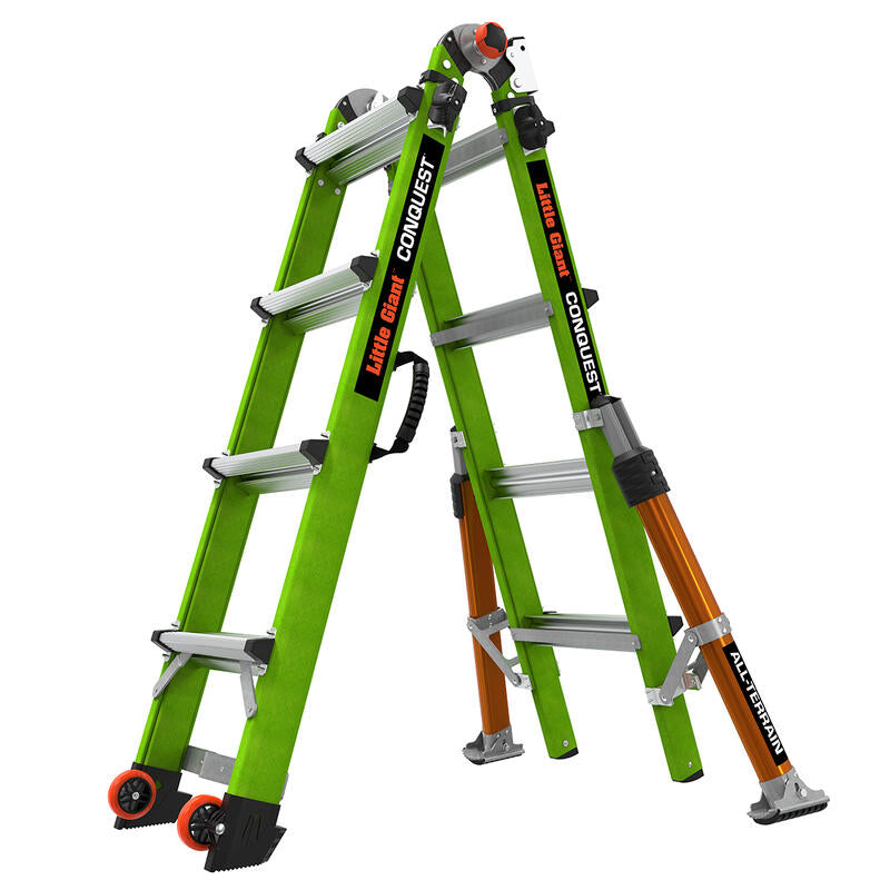 LITTLE GIANT LADDER | Conquest All-Terrain Fiberglass  Articulated Extendable Ladder, Type IA, 300lb Load Capacity, Model 17 | #17107-001