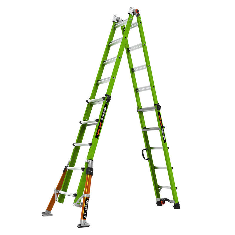 LITTLE GIANT LADDER | Conquest All-Terrain Fiberglass  Articulated Extendable Ladder, Type IA, 300lb Load Capacity, Model 22 | #17102-001