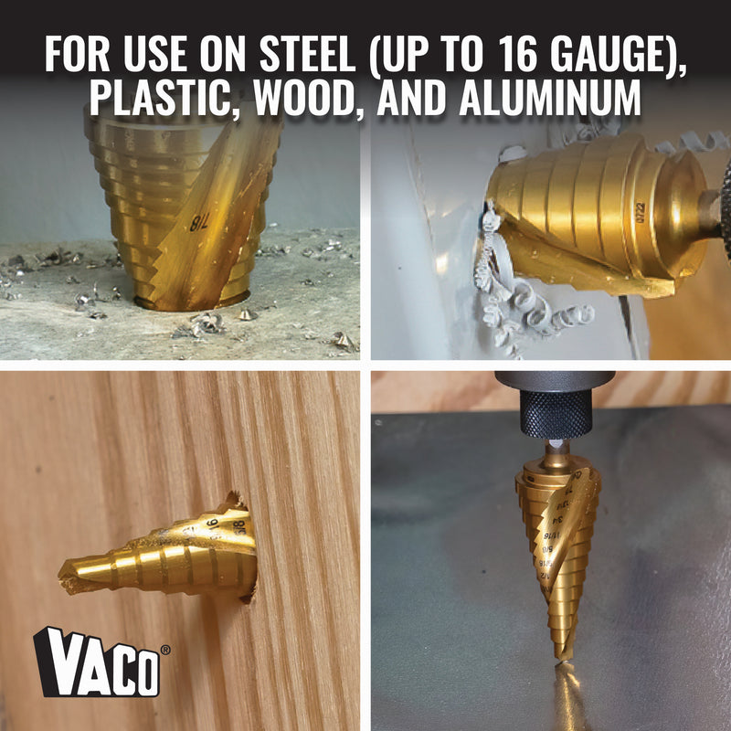 KLEIN TOOLS | Step Bit Kit, Spiral Double-Fluted, VACO, 3-Piece | #25951