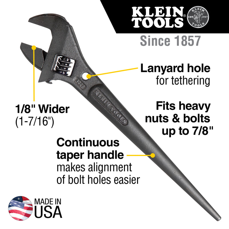 KLEIN TOOLS | Adjustable Spud Wrench, 10-Inch, 1-7/16-Inch, Tether Hole | #3227