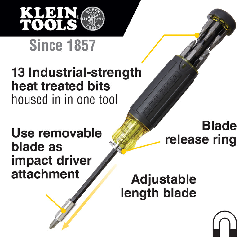 Klein Tools | 14-in-1 Multi-Bit Adjustable Length Screwdriver | #32303