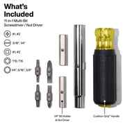 KLEIN TOOLS | 11-in-1 Multi-Bit Screwdriver/Nut Driver, Phillips, Slotted, Square, TORX® | #32500