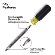 KLEIN TOOLS | 11-in-1 Multi-Bit Screwdriver/Nut Driver, Phillips, Slotted, Square, TORX® | #32500
