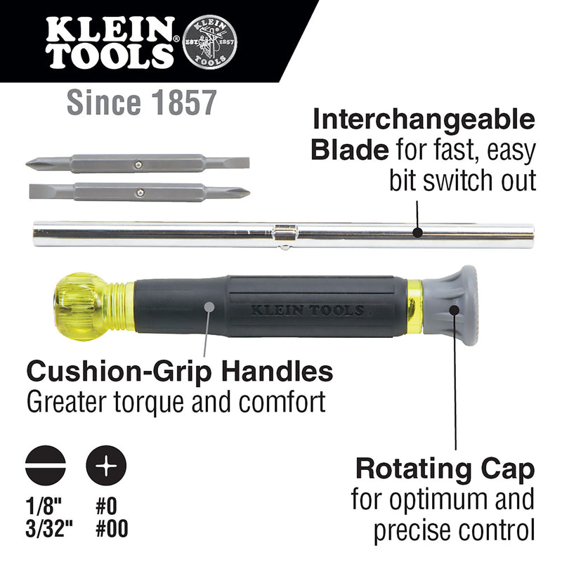 KLEIN TOOLS | Multi-Bit Electronics Screwdriver, 4-in-1, Phillips, Slotted Bits | #32581