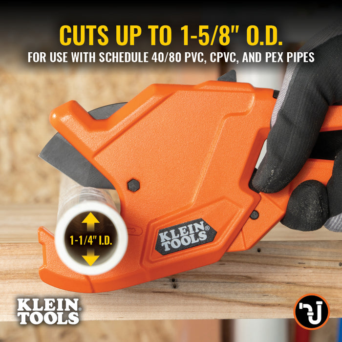 KLEIN TOOLS | 1-1/4-Inch Precision Ratcheting PVC Pipe Cutter | #50044
