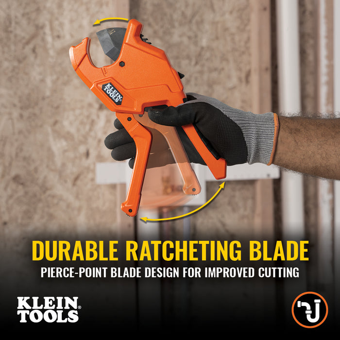KLEIN TOOLS | 1-1/4-Inch Precision Ratcheting PVC Pipe Cutter | #50044