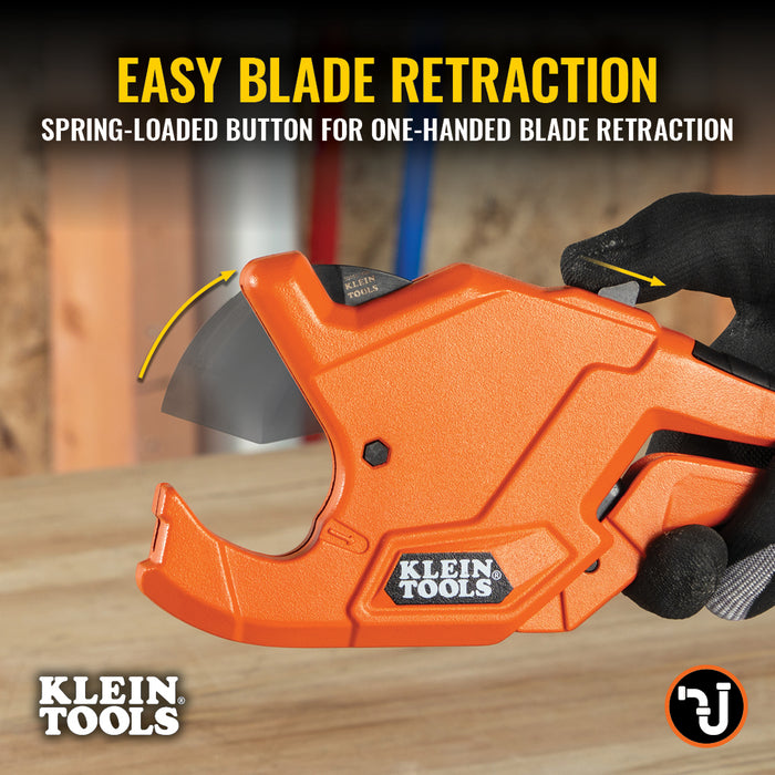 KLEIN TOOLS | 1-1/4-Inch Precision Ratcheting PVC Pipe Cutter | #50044