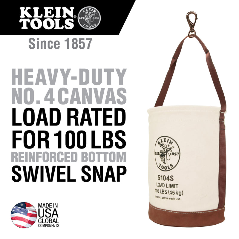 KLEIN TOOLS | Canvas Bucket, Leather Bottom, Swivel Snap, 12-Inch | #5104S