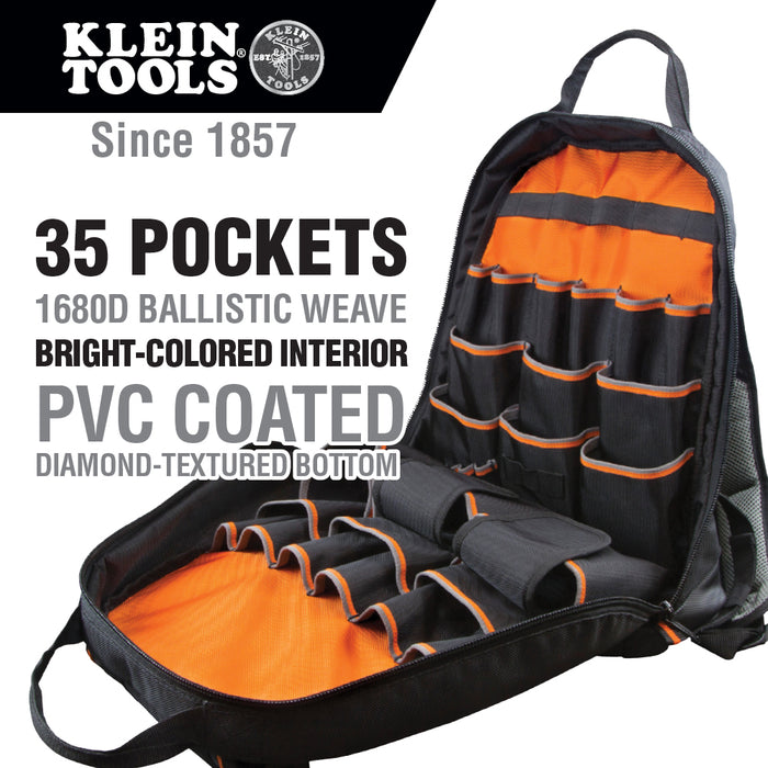 Klein Tools |  Tradesman Pro™ Tool Bag Backpack, 35 Pockets, Black, 17.5-Inch | #55475
