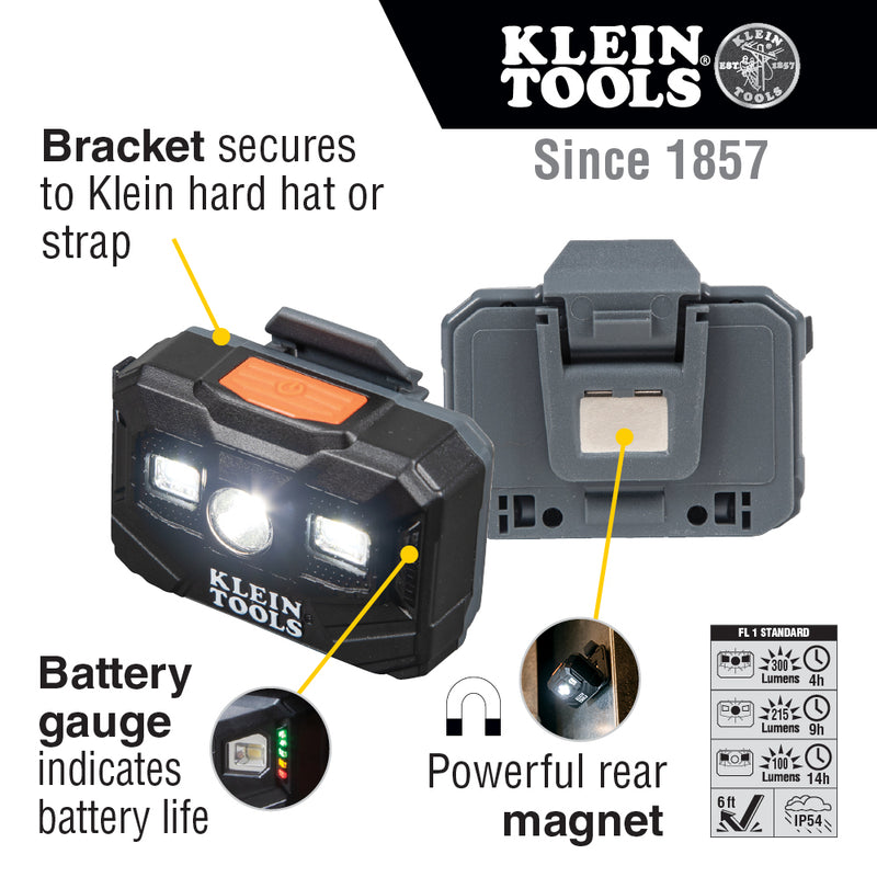 KLEIN TOOLS |  Rechargeable Headlamp and Work Light, 300 Lumens All-Day Runtime | #56062