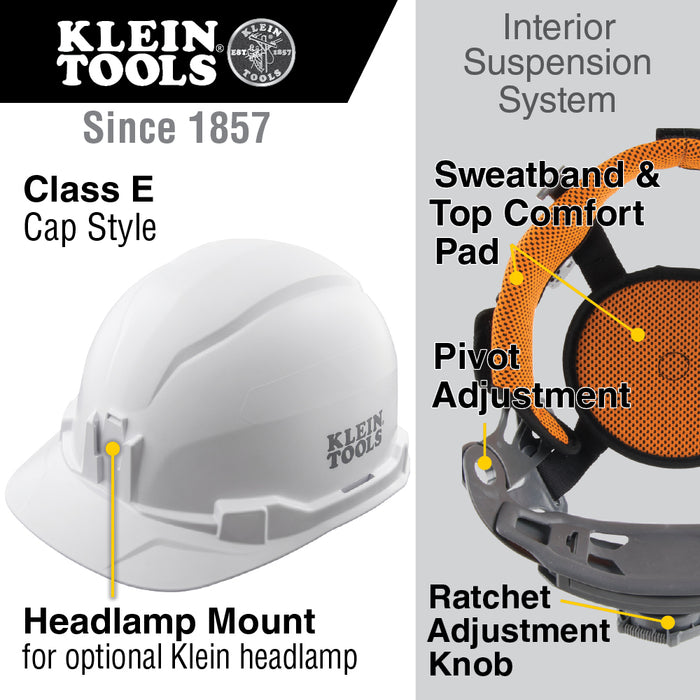 KLEIN TOOLS | Hard Hat, Non-Vented, Cap Style, White | #60100