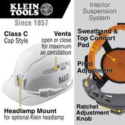 KLEIN TOOLS | Hard Hat, Vented, Cap Style, White | #60105