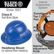 KLEIN TOOLS | Hard Hat, Non-Vented, Full Brim Style, Blue | #60249