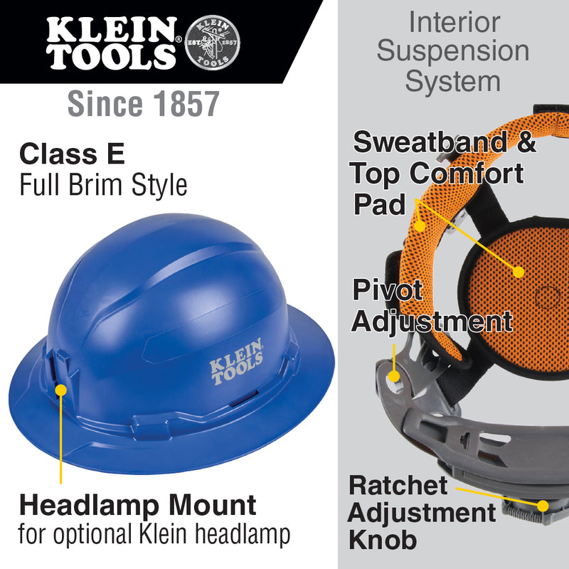 KLEIN TOOLS | Hard Hat, Non-Vented, Full Brim Style, Blue | #60249