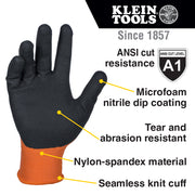 KLEIN TOOLS | Knit Dipped Gloves, Cut Level A1, Touchscreen, Large, 2-Pair | #60581