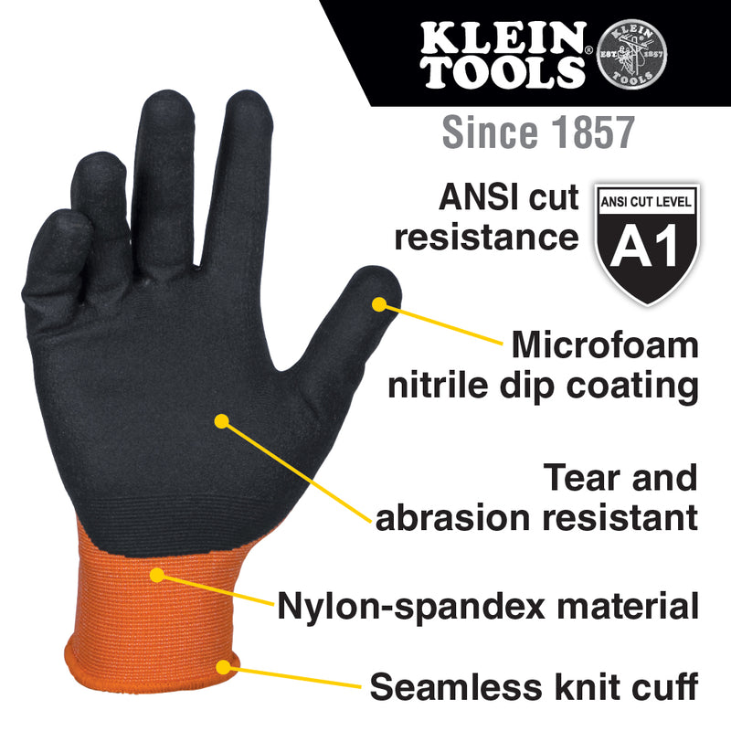 KLEIN TOOLS | Knit Dipped Gloves, Cut Level A1, Touchscreen, Large, 2-Pair | #60581