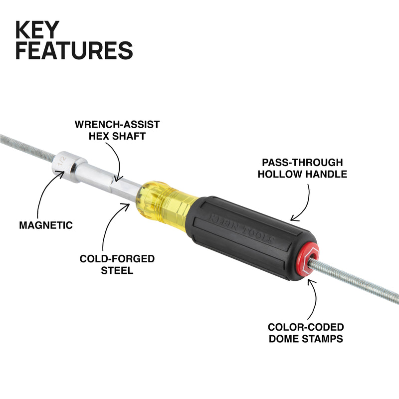 KLEIN TOOLS | Color-Coded Hollow-Shaft Heavy-Duty Nut Driver, 1/4-Inch | #65414