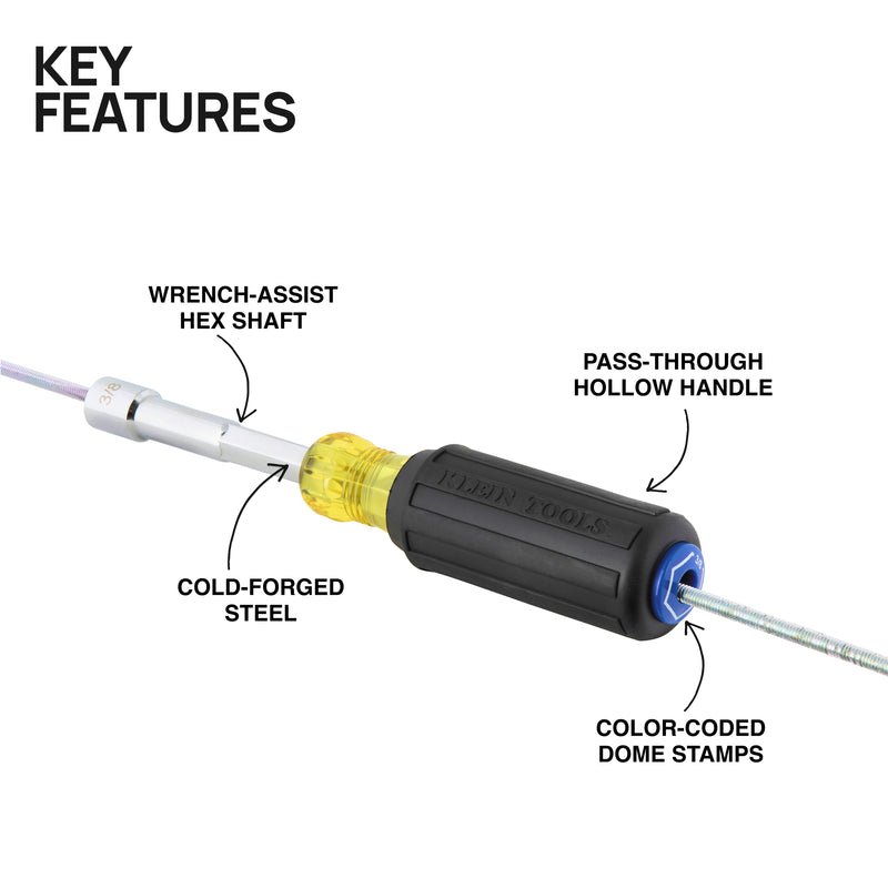 KLEIN TOOLS | Color-Coded Hollow-Shaft Heavy-Duty Nut Driver, 3/8-Inch | #65438