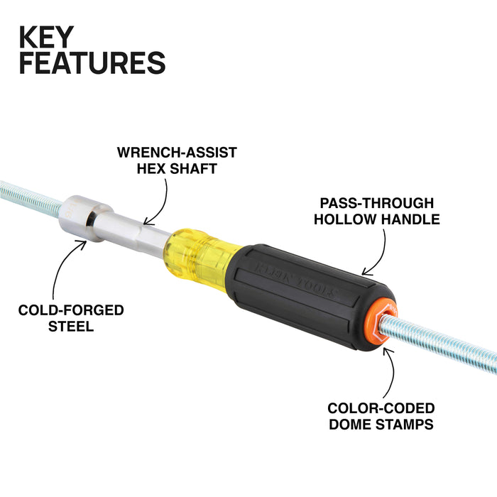 KLEIN TOOLS | Color-Coded Hollow-Shaft Heavy-Duty Nut Driver Set, 6-Piece | #65456