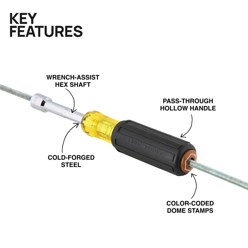 KLEIN TOOLS | Color-Coded Hollow-Shaft Heavy-Duty Nut Driver, 7/16-Inch | #654716