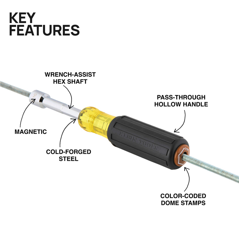 KLEIN TOOLS | Color-Coded Magnetic Hollow-Shaft Heavy-Duty Nut Driver, 7/16-Inch | #654716MAG