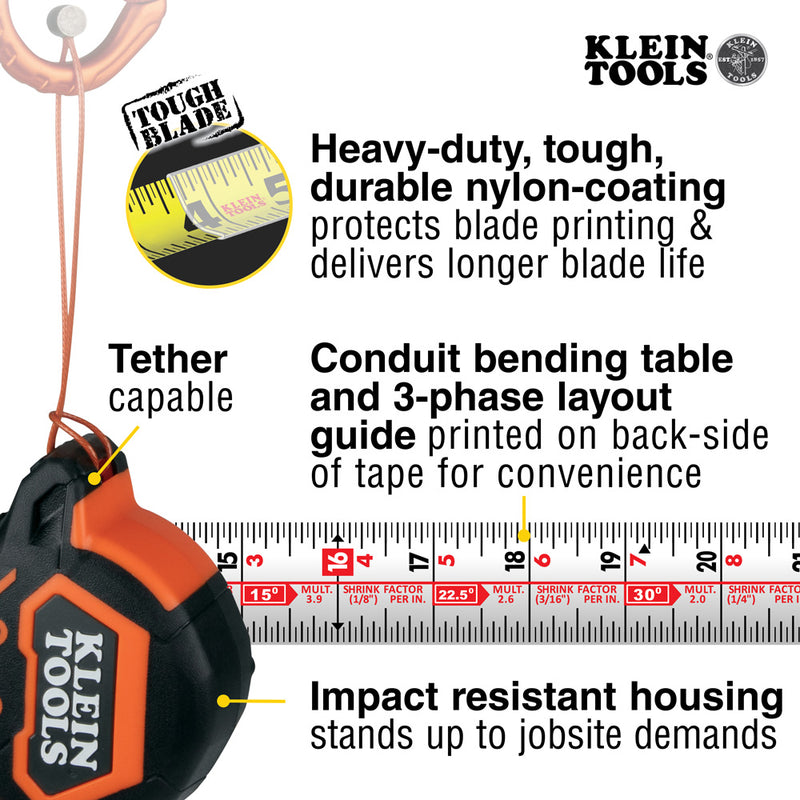 KLEIN TOOLS | Tape Measure, 25-Foot Magnetic Double-Hook | #9225