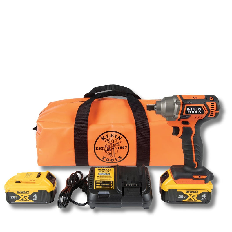 Klein Tools |  Battery-Operated Compact Impact Wrench, 1/2-Inch Detent Pin, Full Kit | #BAT20CW1