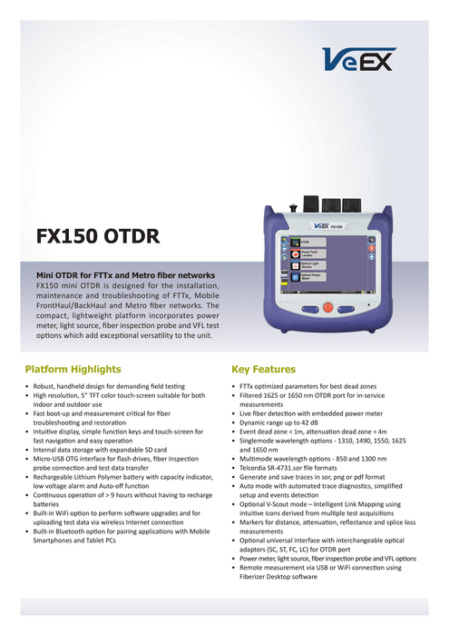 VeEX FX150+ Dual Wavelength Mini OTDR