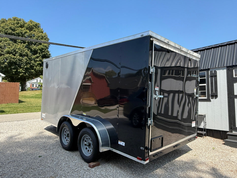 SMG TRAILERS | 7x14 Tandem Cargo Trailer with Ramp and Side Door. Interior light. Grey/Black | #TRL-7X14TA