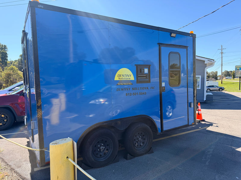 SMG TRAILERS | Indigo Blue PRE-OWNED 8.5x12 Flat Nose Fiber Splicing Trailer | #FST-8.5X12-PO-B