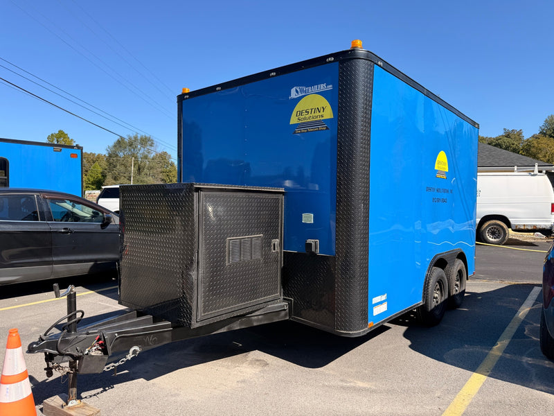 SMG TRAILERS | Indigo Blue PRE-OWNED 8.5x12 Flat Nose Fiber Splicing Trailer | #FST-8.5X12-PO-B