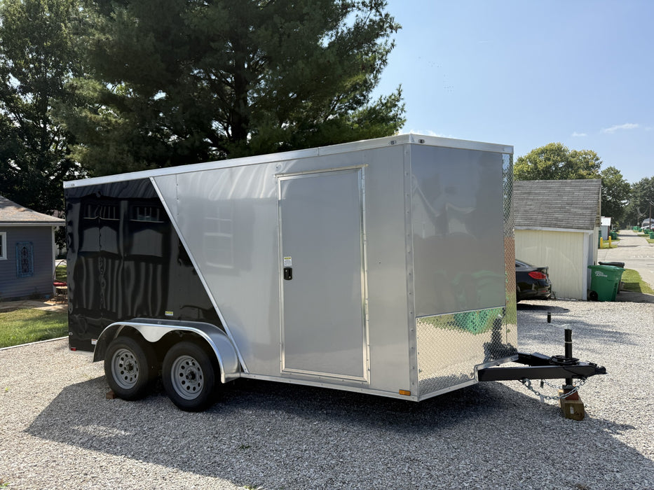 SMG TRAILERS | 7x14 Tandem Cargo Trailer with Ramp and Side Door. Interior light. Grey/Black | #TRL-7X14TA