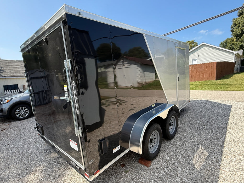 SMG TRAILERS | 7x14 Tandem Cargo Trailer with Ramp and Side Door. Interior light. Grey/Black | #TRL-7X14TA