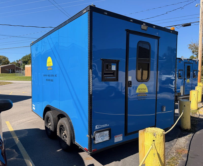 SMG TRAILERS | Indigo Blue PRE-OWNED 8.5x12 Flat Nose Fiber Splicing Trailer | #FST-8.5X12-PO-B