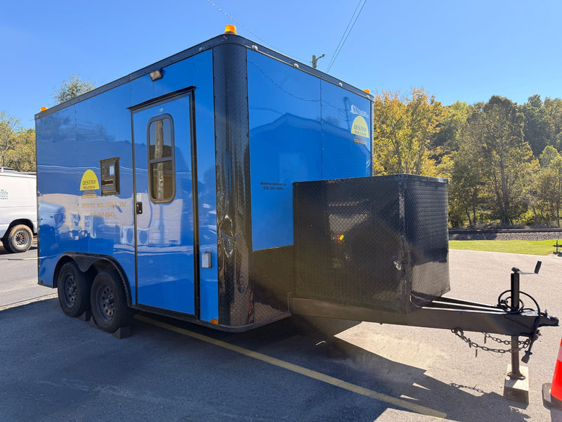 SMG TRAILERS | Indigo Blue PRE-OWNED 8.5x12 Flat Nose Fiber Splicing Trailer | #FST-8.5X12-PO-B