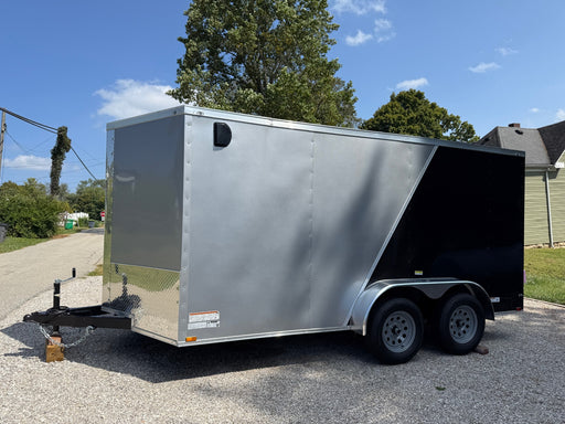 SMG TRAILERS | 7x14 Tandem Cargo Trailer with Ramp and Side Door. Interior light. Grey/Black | #TRL-7X14TA
