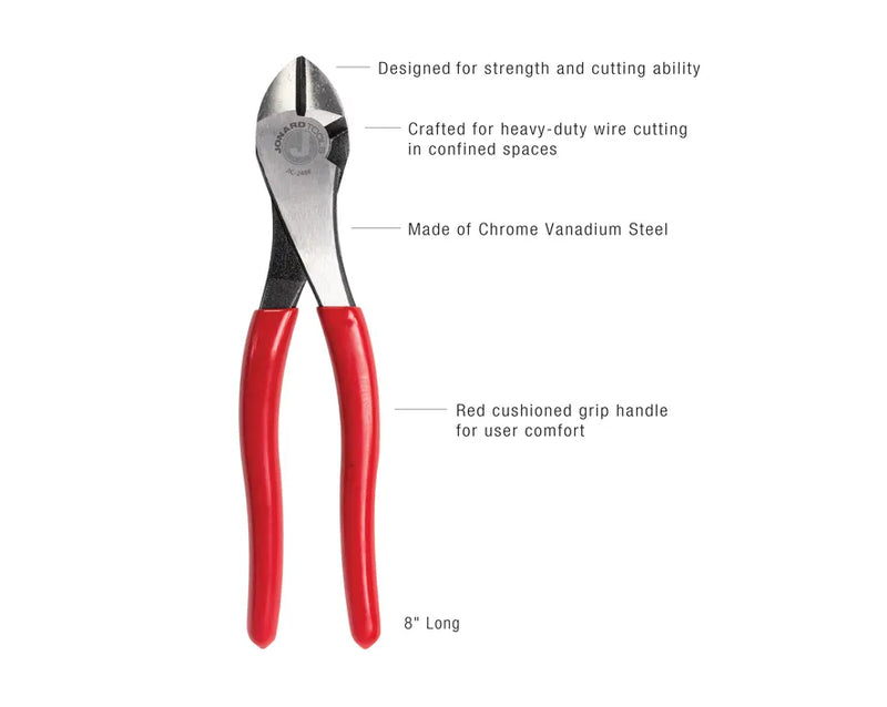 JONARD | High Leverage Diagonal Cutting Pliers, Angled Head, 8" | #JIC-2488