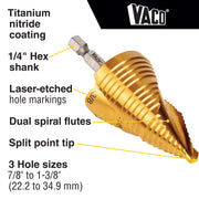KLEIN TOOLS | Step Bit Kit, Spiral Double-Fluted, VACO, 3-Piece | #25951