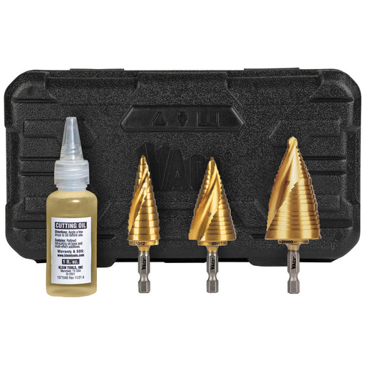 KLEIN TOOLS | Step Bit Kit, Spiral Double-Fluted, VACO, 3-Piece | #25951