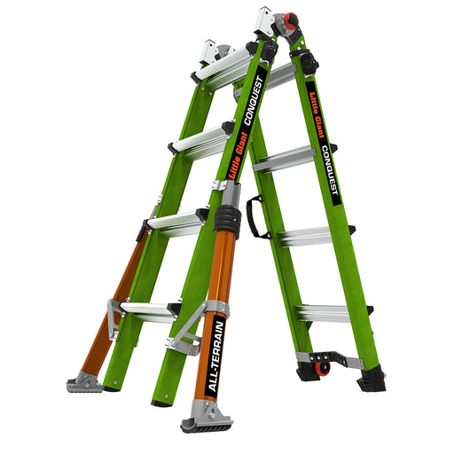 LITTLE GIANT LADDER | Conquest All-Terrain Fiberglass  Articulated Extendable Ladder, Type IA, 300lb Load Capacity, Model 17 | #17107-001