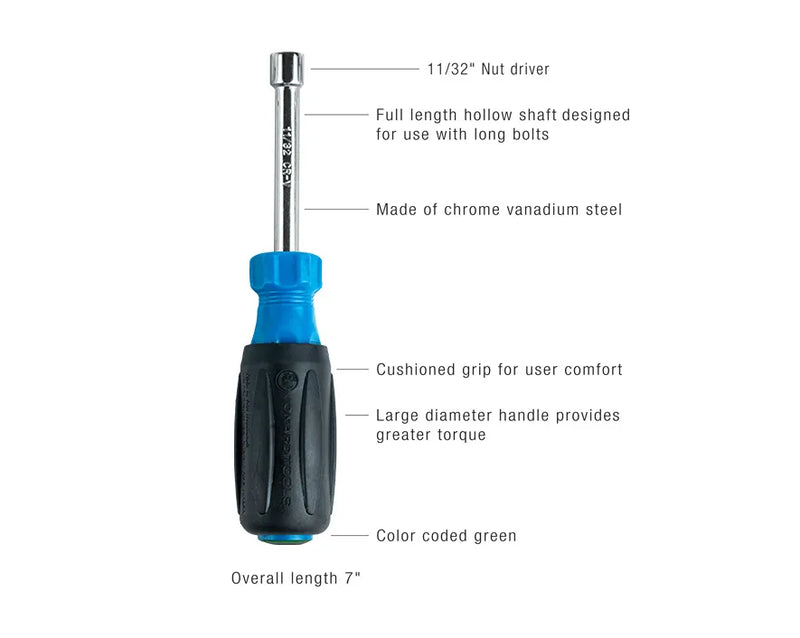 JONARD | 11/32 inch Hollow Nut Driver, 3 inch Shaft | #ND-6301132