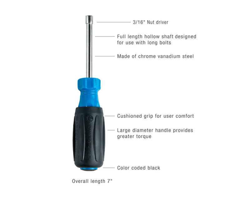 JONARD | 3/16" Hollow Nut Driver, 3" Shaft | #ND-630316
