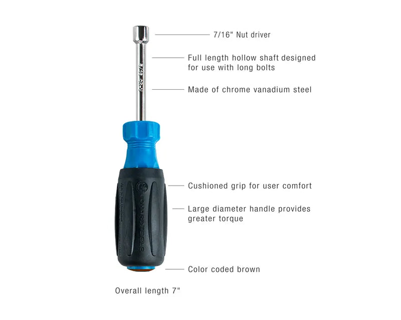 JONARD | 7/16 inch Hollow Nut Driver, 3 inch Shaft | #ND-630716