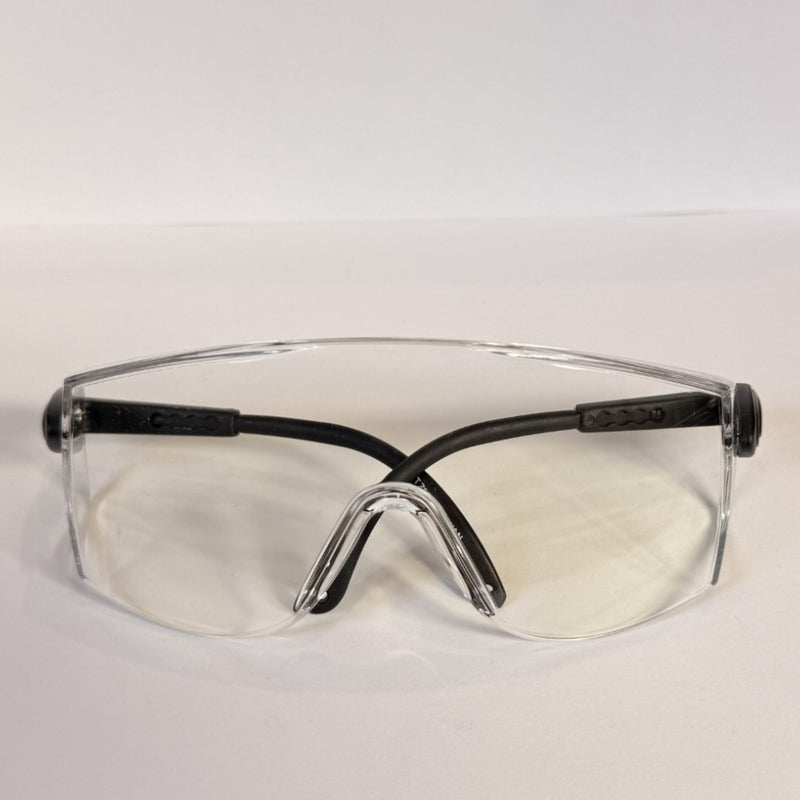 DESTINY SOLUTIONS | Adjustable, Clear Safety Glasses with Black Temples - Fits Over Prescriptions | #SG1123-BC