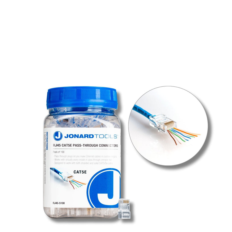 JONARD | CAT5e RJ45 Pass-Through Connectors (Pack of 100) | #RJ45-5100
