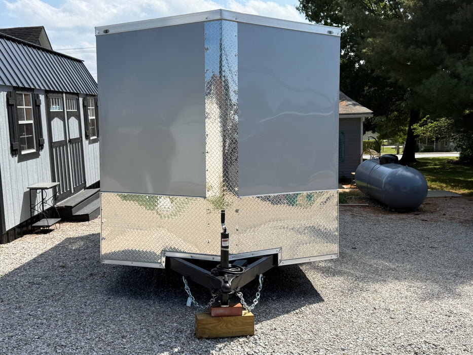 SMG TRAILERS | 7x14 Tandem Cargo Trailer with Ramp and Side Door. Interior light. Grey/Black | #TRL-7X14TA