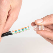 The Jonard Tools CAT6A RJ45 Pass-Through Connectors are used by network installers/technicians in order to terminate CAT6e, CAT6A, and CAT7A network cables with a pass-through crimper.