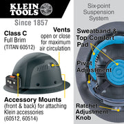 KLEIN TOOLS | Carbon Fiber Full Brim Hard Hat with Headlamp, Titan | #60512