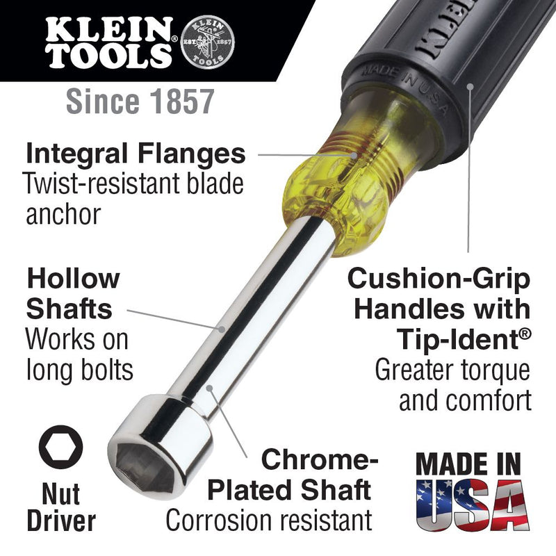 KLEIN TOOLS | Nut Driver Set, 3-Inch Shafts, Cushion-Grip™, 7-Piece | #631