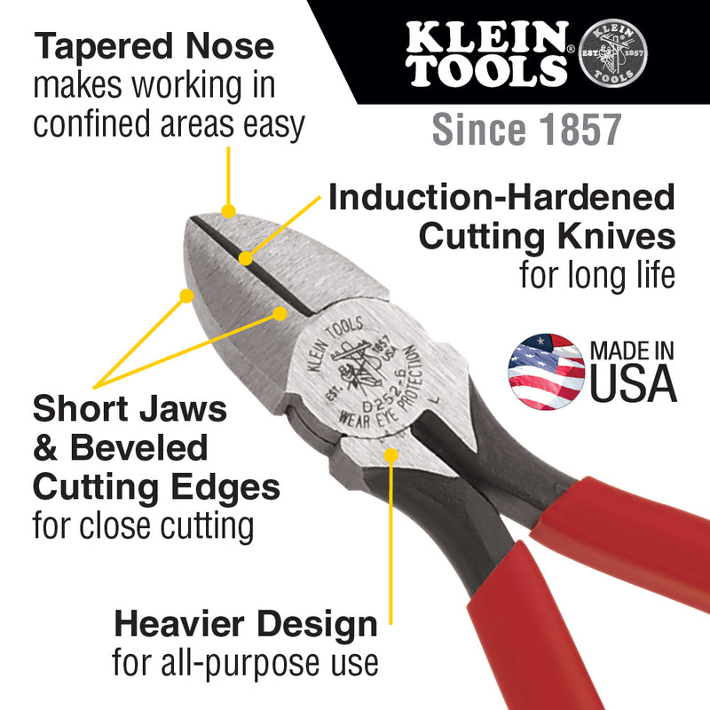 Klein Tools | Diagonal Cutting Pliers, Heavy-Duty, All-Purpose, 6-Inch | #D252-6